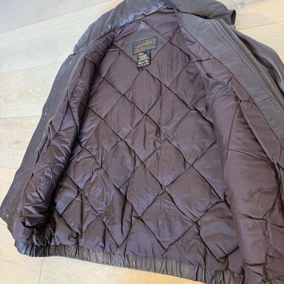 Vtg EDDIE BAUER Vest Men’s L Brown Leather Goose Down Bomber Jacket Vest - Picture 7 of 9